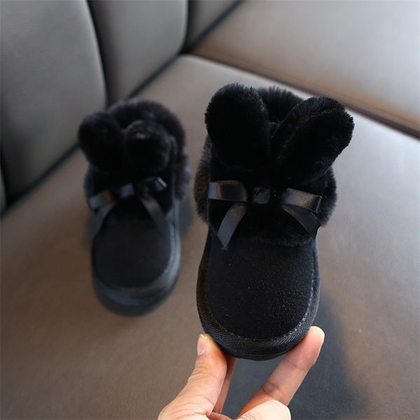 Botas de nieve para niños, niñas, niños, botines bonitos con bola de piel, zapatos de princesa Keep WarmThicken con lazo de algodón antideslizante LJ201203