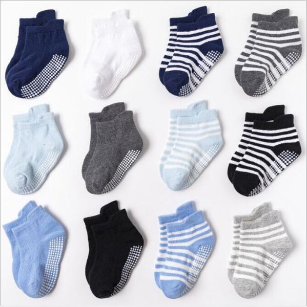 Enfants Chaussettes Antidérapant Colle Bébé Chaussette Mignon Strpied Bébé Couverture De Pied Garçon Coton Bateau Chaussettes Toddler Sol Chaussettes Bonneterie ZZC3408