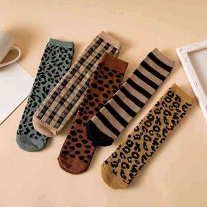 Calcetines para niños, bebés, niños, rayas de leopardo, niños, rodillas, calcetín alto, ropa Unisex, Otoño Invierno, niña cálida, regalos de navidad L220716