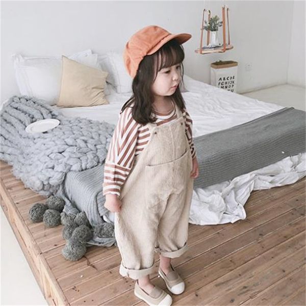 Enfants solide salopette enfant en bas âge garçons enfants pantalon à bretelles décontracté velours côtelé bébé bavoir pantalon solide Outwear 9M-5T 20220907 E3