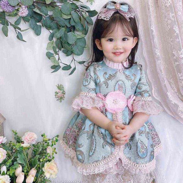 Vestidos españoles para niños, verano 2021, vestido de Lolita de España para niñas con flores, vestidos de baile de encaje para bebés, Toddle Royal XW008 G1218