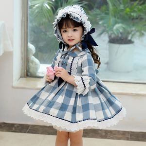 Kinderen Spaans Turkije Jurk Meisje Lolita Princess Ball Jurk lange mouw Baby College Style jurken Infant Vintage Plaid Robe 210303