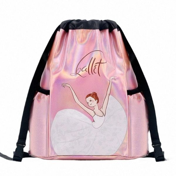Bolsa de ballet láser brillante para niños para niña Bailarina Danza Bolsas de lona con cordón Niños Mochila de baile rosa Deportes Gimnasio Escuela S s8Ue #