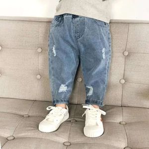 Enfants printemps automne garçons filles denim jean déchiré jeans coréen mode enfant pantalon pour tout-petit pantalon lâche décontracté