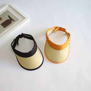 Kinderen stro hoed zomer piek pet voor baby meisje jongen kinderen splitsen lege top mooie mode zon hoed strand cap 2-8Y 210413