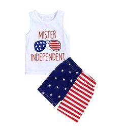 Kinderen vest met gestreept print Amerikaanse vlag Onafhankelijkheidsdag VS 4 juli Zomer T-shirt met sterrenprint Gestreepte broek twee7344419