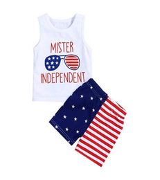 Kinderen gestreepte print Vest American Flag Independence National Day USA 4 juli Summer Letter Star Print T -Shirt Stripe Pants Two5099123