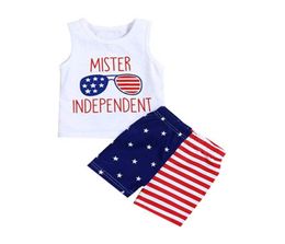 Kinderen gestreepte print Vest American Flag Independence National Day USA 4 juli Summer Letter Star Print T -Shirt Stripe Pants Two2204718