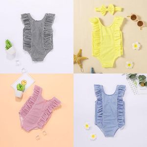 Kinderen Gestreepte Badmode One-Pieces Baby Meisjes Geparfd Badpak Zomer Beach Bikini Kids Ruche