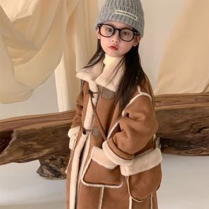 Manteau en daim pour enfants hiver épaissi chaud mode daim agneau Patchwork Long manteau