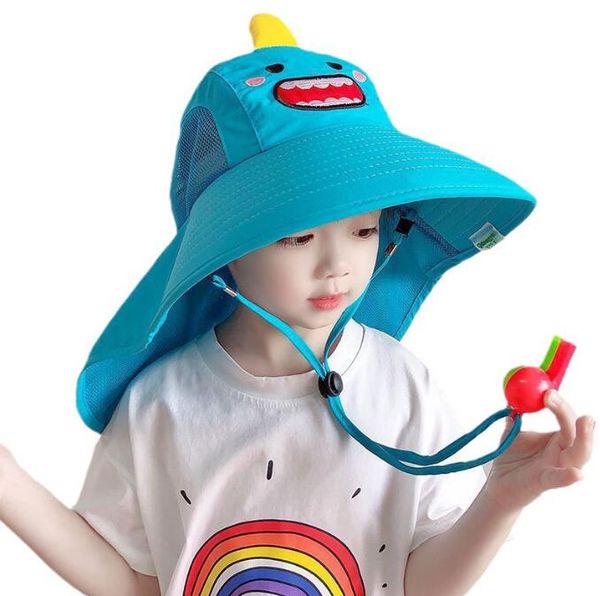 Enfants chapeaux de seau d'été Protection UV avec sifflet caricature de dessin animé pêcheur de grande taille Caps enfants
