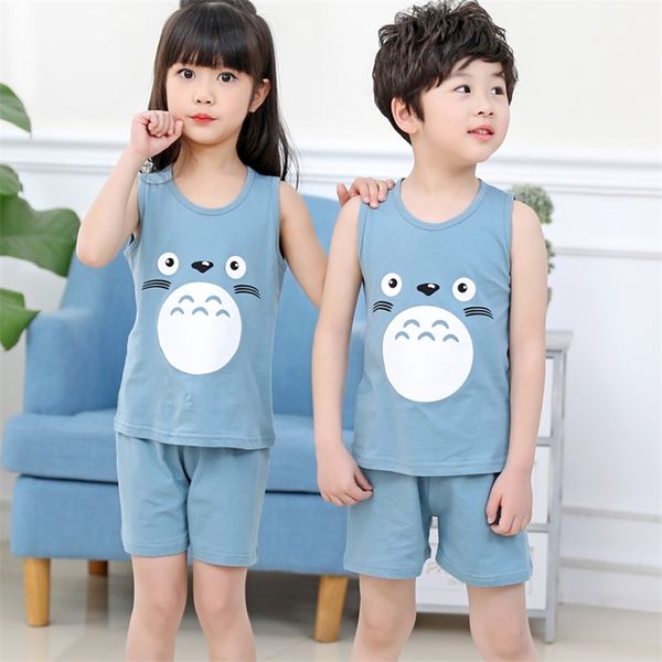 Niños ropa de verano conjunto para niños niñas chaleco Tops pantalones Homewear dibujos animados Totoro Animal Pijimas Inflantil algodón niños pijamas 210915