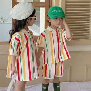 Enfants Fashion Summer Brothed Brother and Sister Costumes T-shirt T-Shirt Short Loose Set Girls Shirt Robe 240523