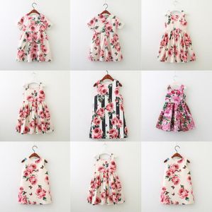 Kinderen Zomer Meisjes Designer Jurk Volledige Print Rose Vest Jurken Europese Amerikaanse Stijl Baby Kinderkleding