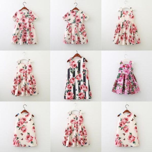 Robe d'été de styliste pour filles, imprimé complet, gilet Rose, vêtements de Style européen et américain pour bébés