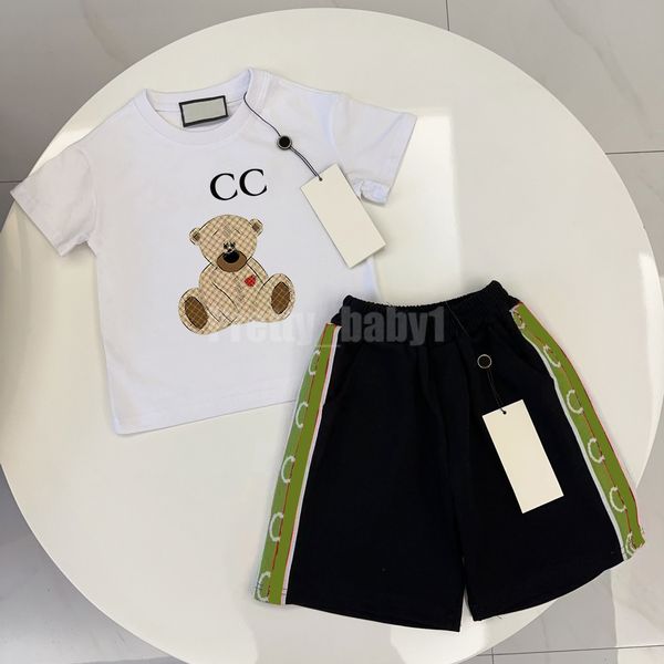 Enfants Été sets girl boy t-shirt blanc + pant noir 2pcs costume de vêtements enfants mode à manches courtes tenues pour enfants costumes