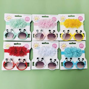 Kinderen zonnebril Haarband Babymeisjes Leuke Panda Oogbescherming Fashion Chiffon Bloem Infant Hoofdband Haaraccessoires