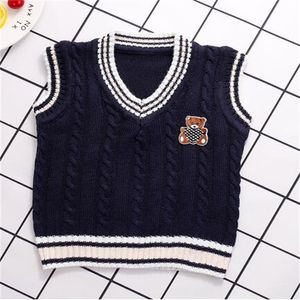 Pull d'enfants gilet à aiguille épaisse pulvérisation en V-cou tricotage à tricotage sans manches Tops de fil de fil garçons fille fille pull