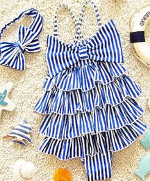 Kinderen zwempakken voor meisjes Baby Kids Strand One Piece Swimwear Navy Style Blue Striped Bathing Suit 29 jaar zwemkleding1023902