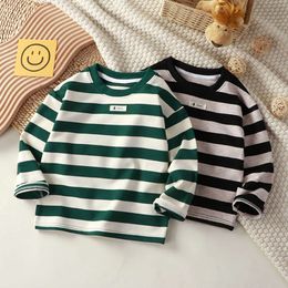 Enfants T-shirts Stripe Tops for Kids 2023 Automne Winter Boys Tees Long Manche Girls Blouse Toddler Todits Baby Clothing 1-10T L2405