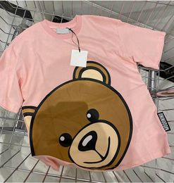 Enfants T-shirts Summer Short Shirt Baby Girls Boys Boys Little Bear Pattern Botting Blouses Kids Clothes Tops Tees Pink