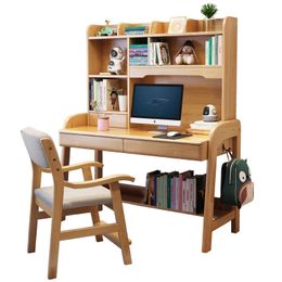 Kindertafels Solid Wood Desk boekenplank Integrated Computer Home Kinderen Writing Desk Slaapkamer Student Learning