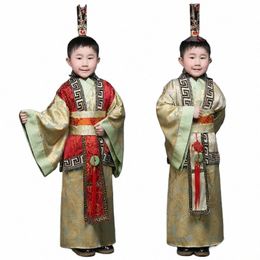 Kinderen De Qin Han-dynastie Premier Minister Gewaden Jongen Kind Chinese Hanfu met Hoed Stage Performance Kleding Q7UO #