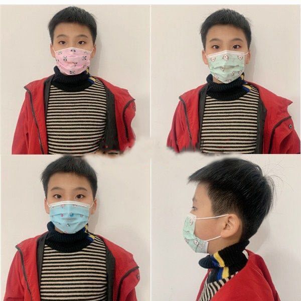 Enfants épais jetables Anti-pollution Bouche Masques Visage Garçons Filles Bande Dessinée Trois couches non-tissé Masques Enfants Anti-Poussière Respirant au détail