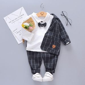 Enfants Tie Blazer Coton Formal Gentleman Vêtements décontractés Printemps Automne Baby Boy Girl Jacket Tshirt Pantal