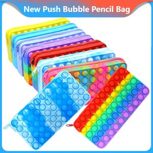 Enfants Tie Dye Push Bubble Pencil Bag Case Fidget Toy Silicone Rainbow Finger Jouets Pochettes Scolaires Sac À Main Styles Party Favor Cadeaux