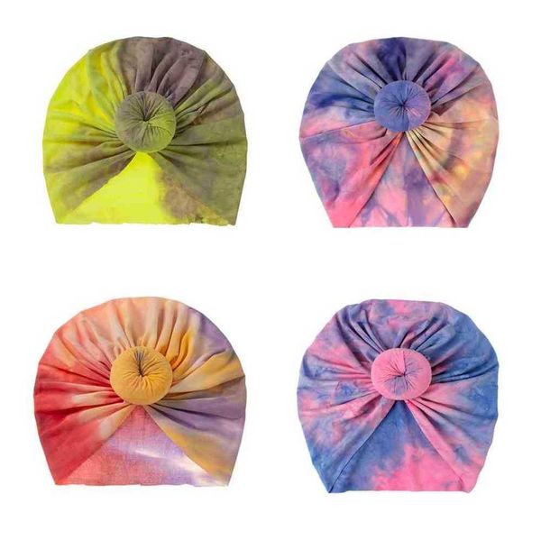 Enfants Tie Dyed Couleurs Impression Nouveau-né Bébé Caps Enfants Garçons Filles Donut Élastique Pull Indien Cap Head Band Infant Outdoor Hat G697G0H