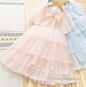 Enfants dentelle tulle gâteau robes filles perles nœuds papillon paillettes gaze robe de princesse 2022 été enfants fête d'anniversaire vêtements3826144