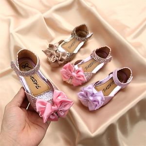 Niños pequeños Zapatos para niñas pequeñas Niños con nudo de lazo Zapatos de princesa Fiesta para niñas y zapatos de boda chaussure fille rosa dorado púrpura 210306