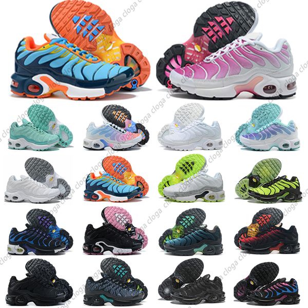 Zapatos para niños Enfants Tn Plus Zapatillas de deporte para correr en todo el mundo triple negro niños pequeños Niños Niñas zapato niños jóvenes Zapatillas de tenis Platino Gris Rosa Blanco Volt EUR 28-35