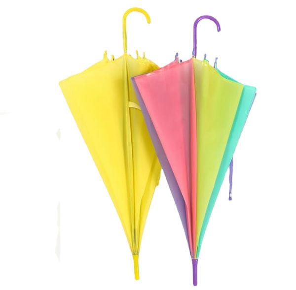Paraguas de transparencia para niños Paraguas de mango largo Parasol de colores Arco iris Plegable Protección contra la lluvia para niños