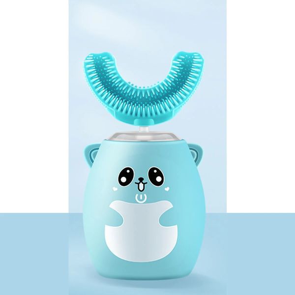 Brosse à dents à ultrasons pour enfants en forme de U automatique 360° brosse à dents électrique cadeau pour enfants maison - rose 2-7 ans