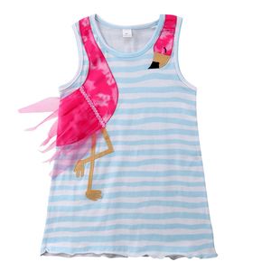 Enfants flamants roses robe dessin animé coton bébé filles rayure gland robes de princesse été Boutique enfants vêtements 2 couleurs C4436