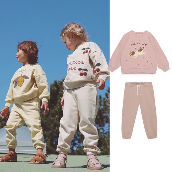 Enfants Licornes Sweat à capuche bébé garçon fille mignon coton sweat pour enfants dessin animé broderie sweat pantalon printemps vêtements ensembles 240108