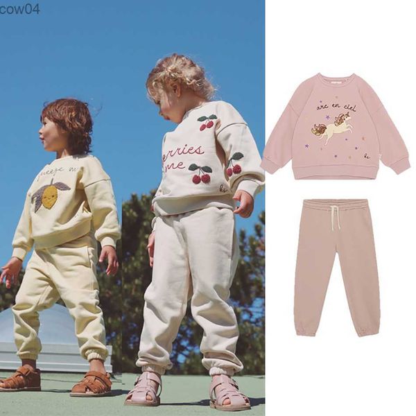 Niños Unicornios Sudadera con capucha Bebé Niño Niña Linda Sudadera de algodón para niños Bordado de dibujos animados Sudadera Pantalones Ropa de primavera Conjuntos L230625