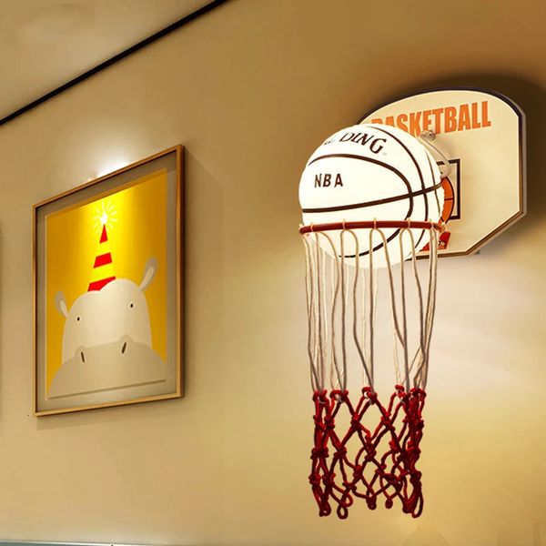 Lámpara de pared para niños Lámpara de pared LED de baloncesto Lámpara moderna creativa Lámpara de noche para dormitorio de niño Sala de estudio Lámparas de pared de hierro/vidrio 240227