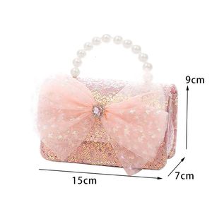 Enfants portefeuille petit sac mignon fille classique porte-monnaie sac à main fleur perles princesse enfant argent bébé épaule 240306