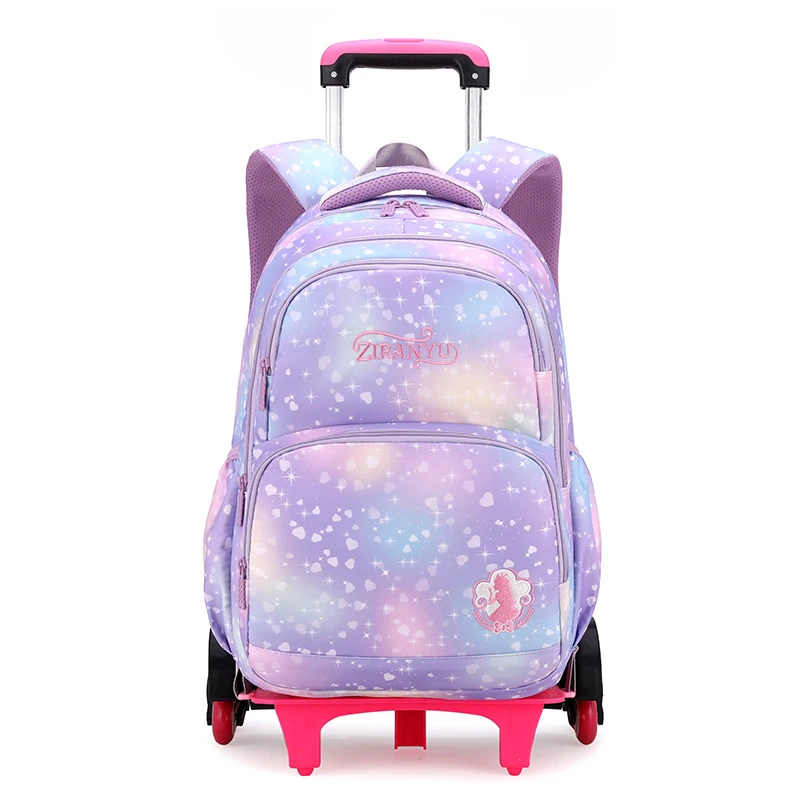 Children Waterproof Orthopedic School Backpack with Wheels Elementary Schoolbag Detachable Trolley School Bags for Kids Girls
