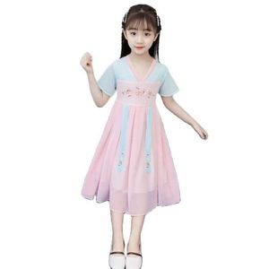 Les enfants portent des robes d'été Hanfu pour filles de style chinois Super Fairy Ancient Enhanced Tang Outfit Costume Jupe en mousseline de soie Princesse Q0716