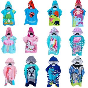 Kinderen Draagbare Badhanddoeken Badjas Cloaks Hooded Strandhanddoek Absorberende cartoons Gedrukt haaien Mermaid Surf Zwemmen Zwembad Poncho ZC604