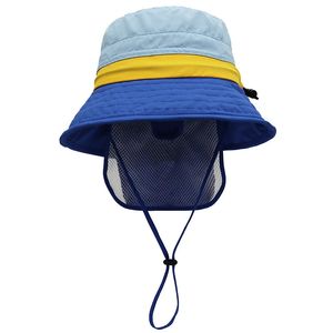 Enfants à bord large godet Sun Sun Summer Beach Girl Hat Voyage Protection du cou Soleil Casqueur extérieur garçon décontracté chapeau 240325