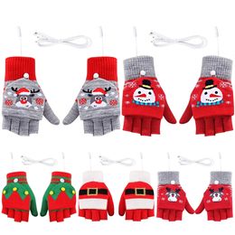 Gants d'hiver pour enfants Noël Mignon dessin animé Elk Flip Mitaines à demi-doigts pour fille garçon enfants chaud coton doublé sans doigts 231225