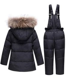 Kinderen Winterpakken Jongens Meisjes Eend Donsjack Bib Broek 2 Stuks Kledingset Thermische Kinderen Warme Dikkere Jas Sneeuwkleding Parka2957064