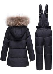 Kinderen winterpakken jongens meisjes duck down down jas bib broek 2 pc's kleding set thermische kinderen warme dikkere jas sneeuw slijtage parka9415181