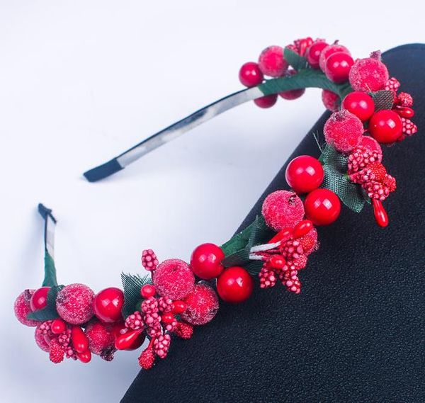 Enfants Femmes rouge berry fée bâtons de cheveux bandeau enfants fête de Noël cerise bandeau guirlande couronne boho couvre-chef décor artificiel