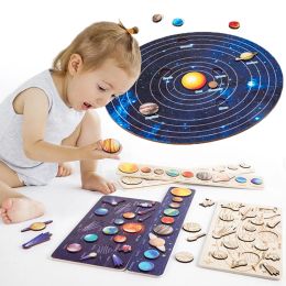 Enfants Wooden Space Planet Puzzles Montessori Toys Planet Matching Game Jigsaw Tray Universe System Science Science Learning Toy